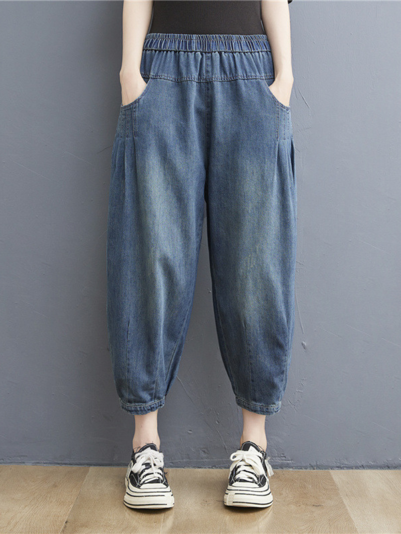 pantalones de verano de cintura elástica, vaqueros finos y sueltos