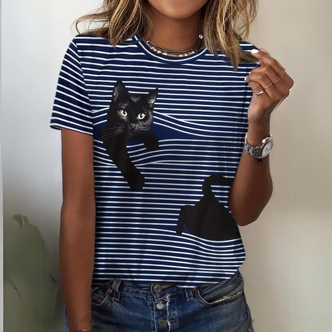 Lonneke | Elegante camisa con estampado de gato para mujer