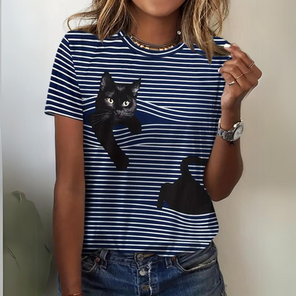 Lonneke | Elegante camisa con estampado de gato para mujer