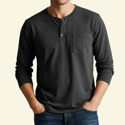 Męska Koszulka Henley Kieszeń