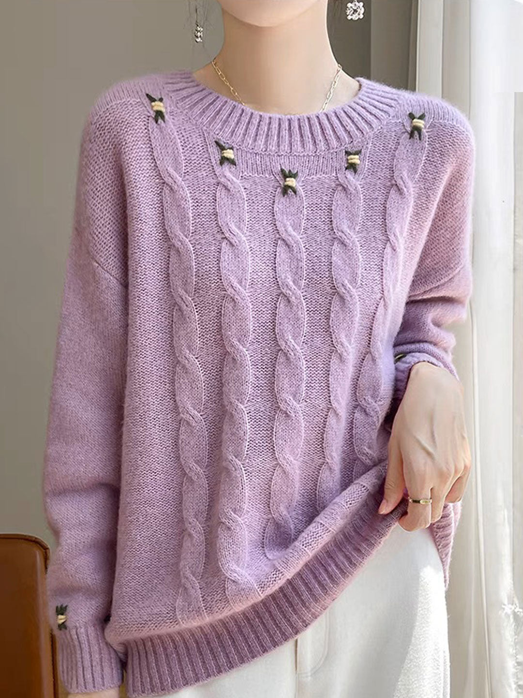 Jersey Elora | Jersey de punto con estampado floral y cable