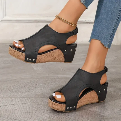 Shana - Sandalias de cuña retro para mujer