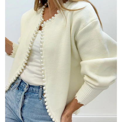 Elegante cárdigan de perlas para mujer
