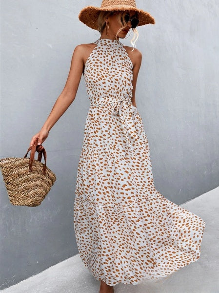 vestido mono más vendido con tirantes y cuello halter con estampado de lunares ondulados