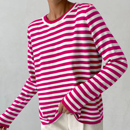 Elegante jersey de rayas para mujer, excelente opción para el día a día