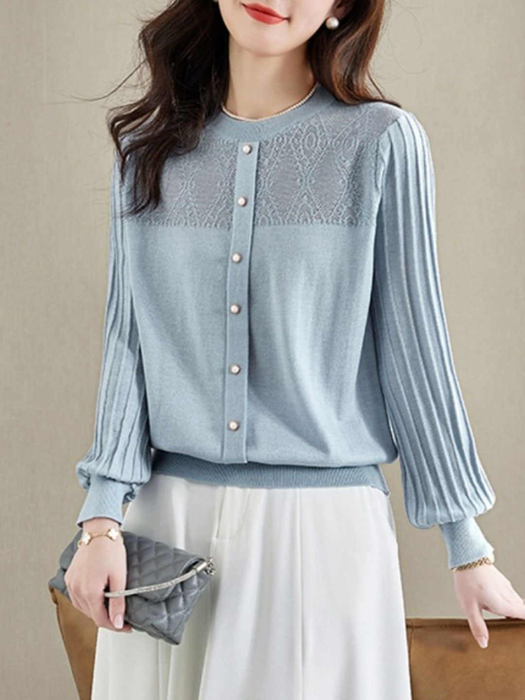 Xivana Blusa | Blusa Manga Larga Cuello Redondo