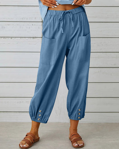 Erinna - Pantalones de yoga capri con cordón de ajuste