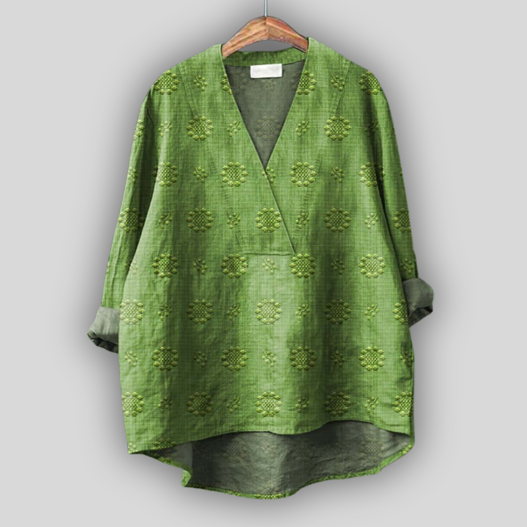 Damska Bluzka Tunika Z Haftem V Neck
