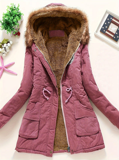 Cálida chaqueta de invierno con forro polar y capucha para mujer | Ideal para otoño/invierno