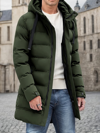 Chaqueta de invierno acolchada con capucha larga y cálida para hombre | Perfecta para actividades al aire libre
