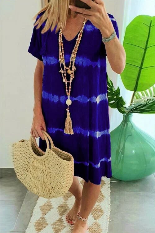 Vestido camisero de rayas con mangas cortas y corte holgado