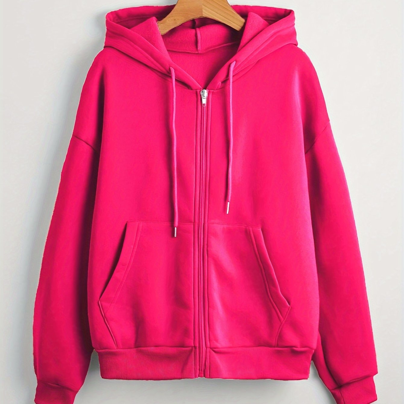 Nina | Sudadera con capucha de color sólido con cordón y cremallera gruesa