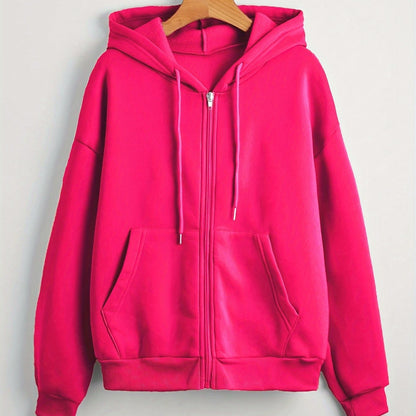 Nina | Sudadera con capucha de color sólido con cordón y cremallera gruesa