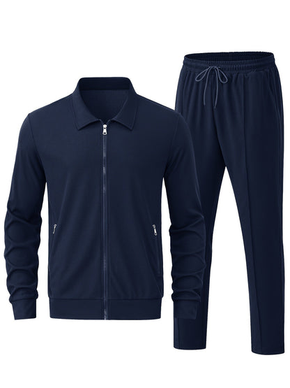 Chaqueta de chándal casual con cremallera y joggers para hombre | Perfecta para actividades al aire libre