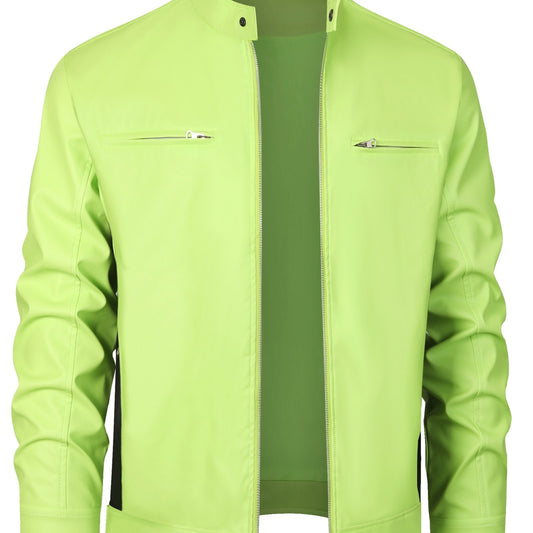 Ruben | Elegante chaqueta de cuero PU con bloques de color y diseño multi cremallera
