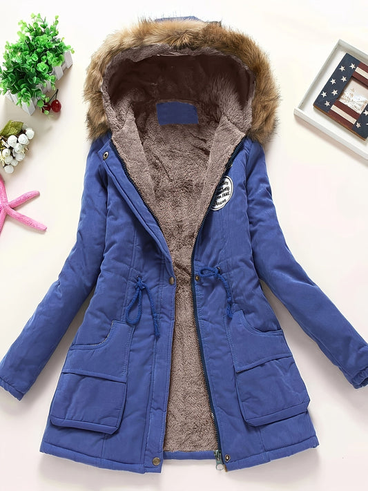 Cálida chaqueta de invierno con forro polar y capucha para mujer | Ideal para otoño/invierno