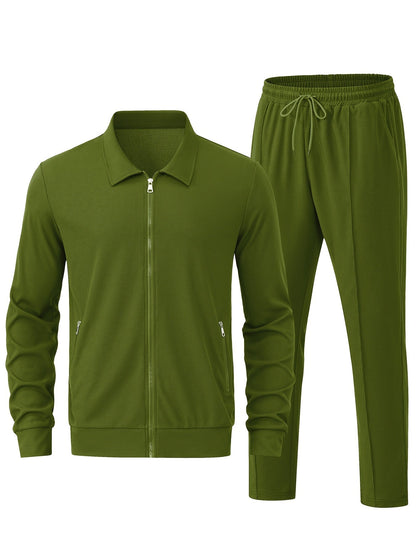 Chaqueta de chándal casual con cremallera y joggers para hombre | Perfecta para actividades al aire libre
