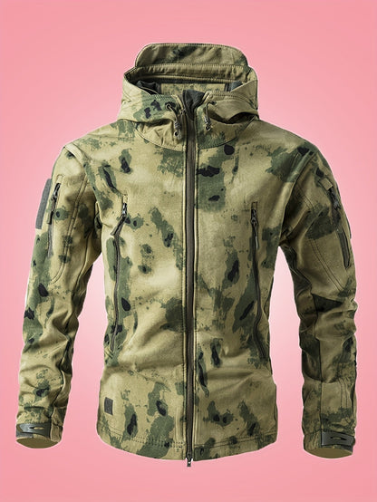 Chaqueta cortaviento de camuflaje militar con bolsillos con cremallera para hombre | Perfecta para actividades al aire libre