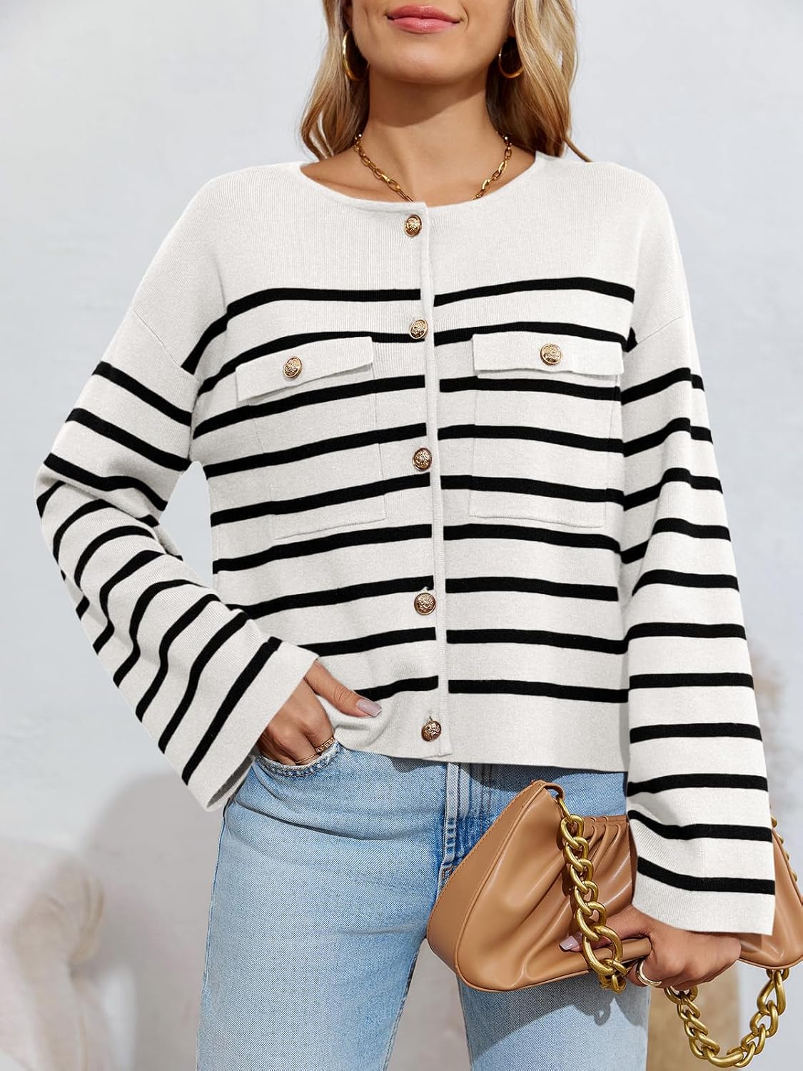 Reese Cardigan | Chaqueta abotonada a rayas con bolsillos