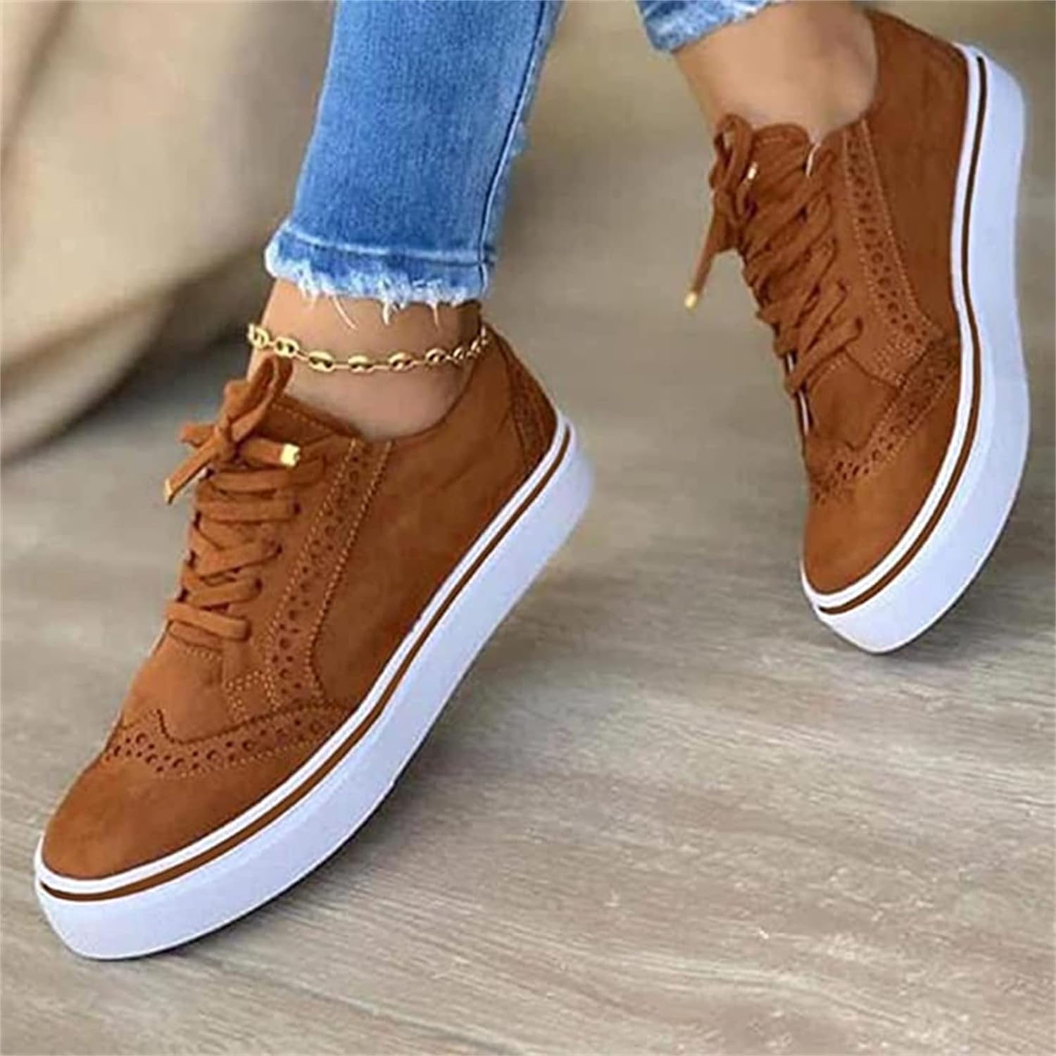 Damskie Sneakersy Brogue Sznurowane