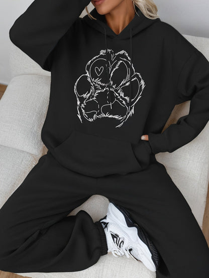 Lila - Sudadera de algodón para mujer con estampado de patitas y jogging perfecta para otoño e invierno