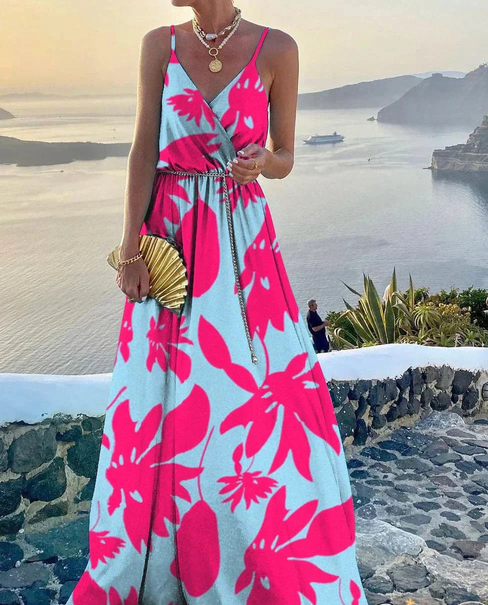 Vestido maxi colorido con escote