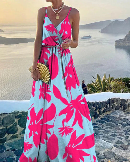 Vestido maxi colorido con escote