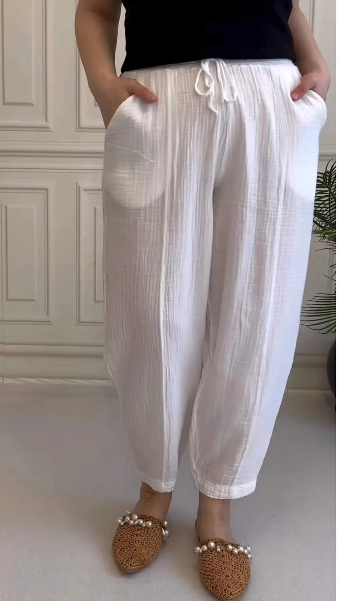 Damskie Spodnie Casual Luźny Krój do Kostki