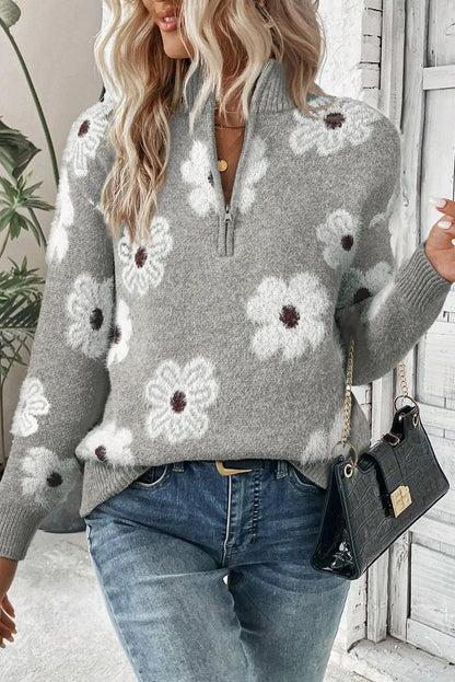 Alison - jersey de punto con media cremallera y estampado floral