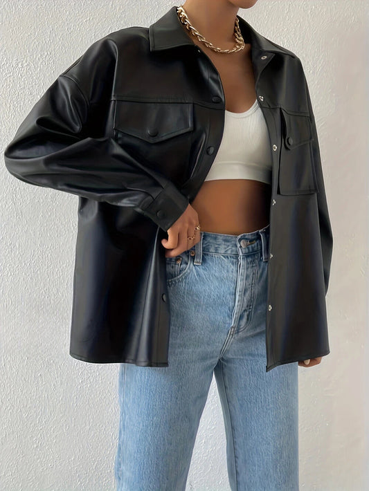 Moderna chaqueta de moto para mujer con cierre de botones: una opción elegante para el día a día