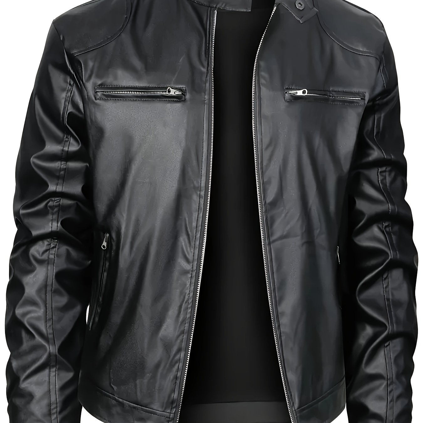 Ruben | Elegante chaqueta de cuero PU con bloques de color y diseño multi cremallera