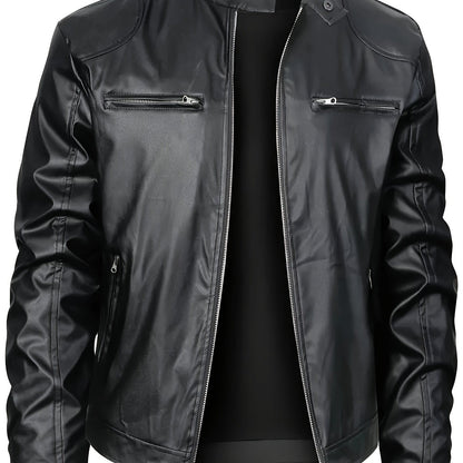 Ruben | Elegante chaqueta de cuero PU con bloques de color y diseño multi cremallera