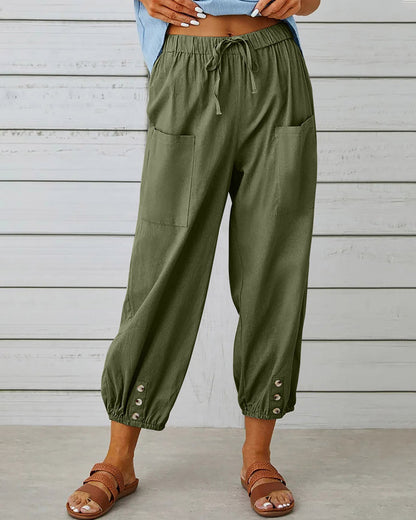 Erinna - Pantalones de yoga capri con cordón de ajuste