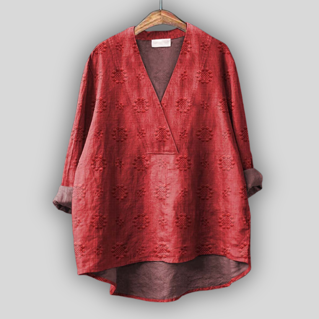 Damska Bluzka Tunika Z Haftem V Neck