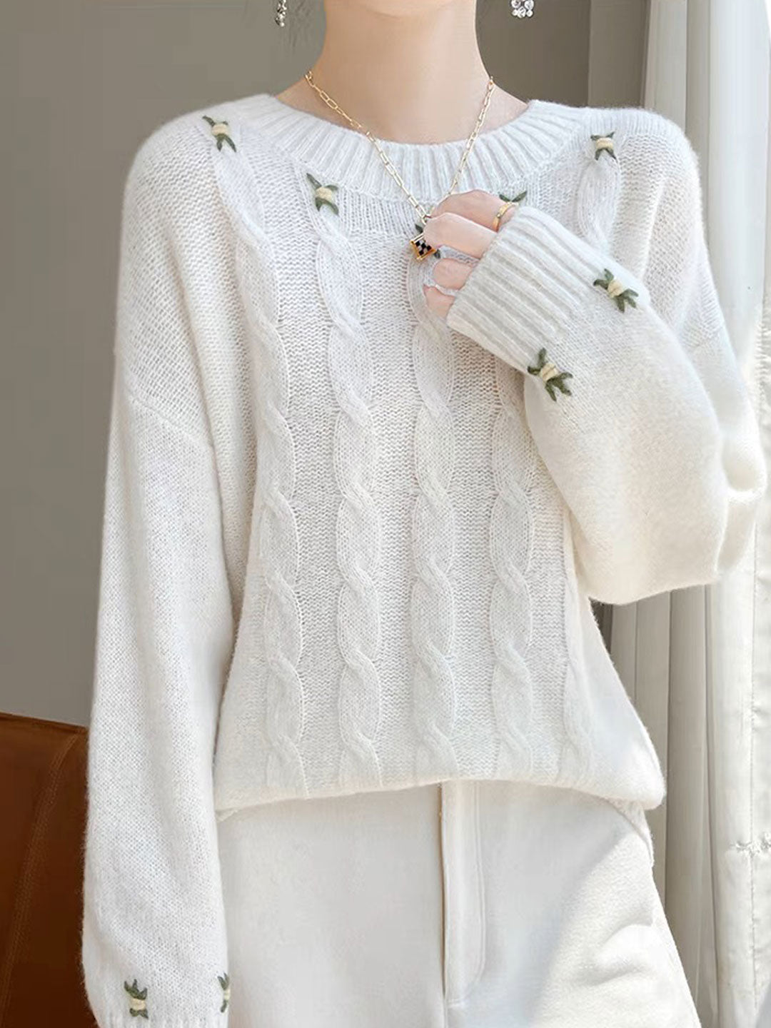 Jersey Elora | Jersey de punto con estampado floral y cable