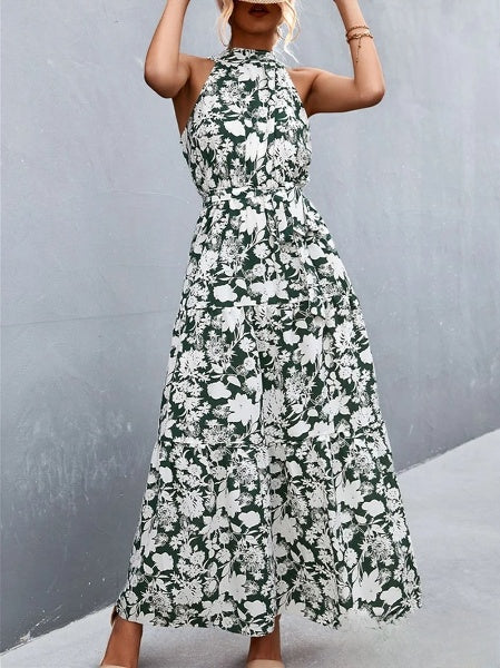 vestido mono más vendido con tirantes y cuello halter con estampado de lunares ondulados