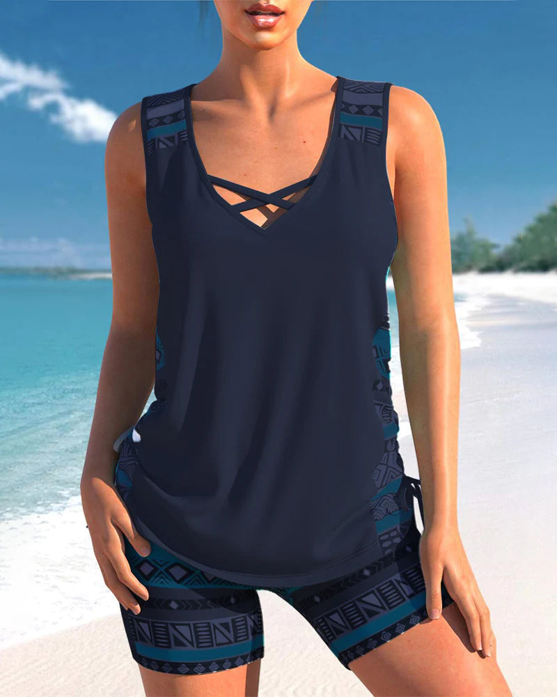 Conjunto tankini con estampado geométrico
