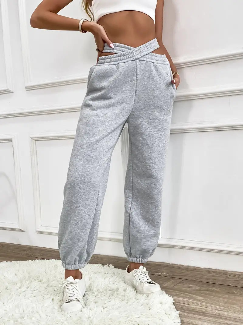 Lena - Gris Pantalones de chándal de punto liso elegantes para mujer