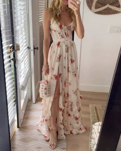 Vestido floral largo con favorecedor escote