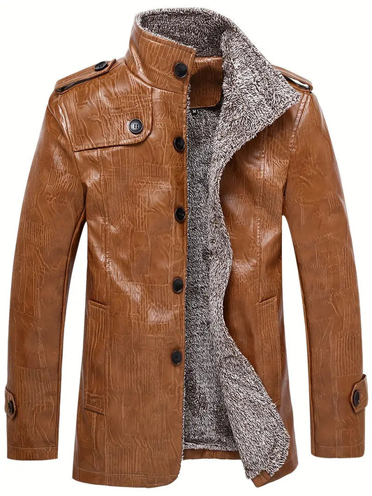 Cálida chaqueta de cuero con lana para hombre | Perfecta para actividades al aire libre