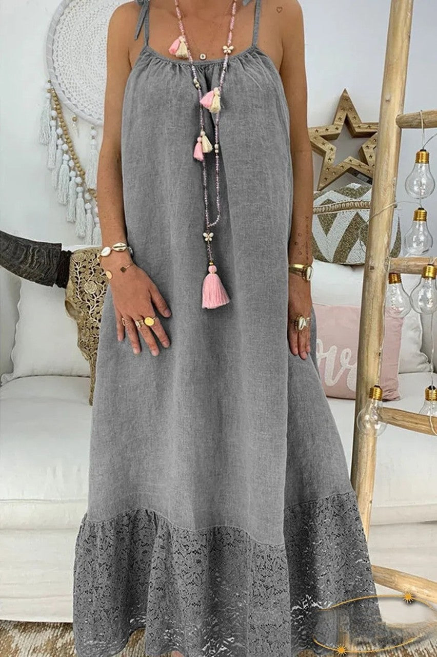 Vestido camisero con inserto de encaje y inserto de encaje anudado