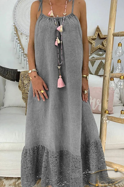 Vestido camisero con inserto de encaje y inserto de encaje anudado