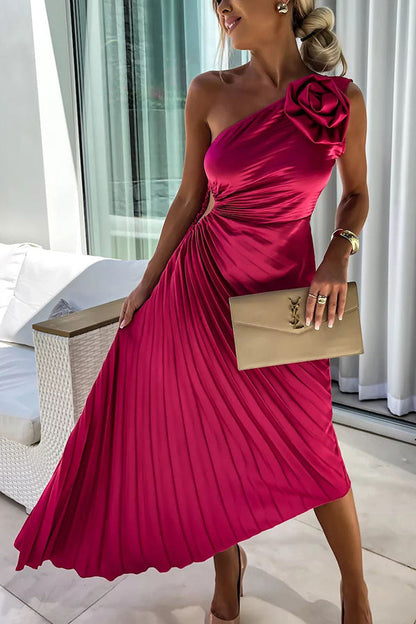 Elegante vestido midi con diseño asimétrico y un tirante