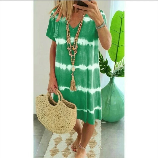 Vestido camisero de rayas con mangas cortas y corte holgado