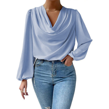 Lea | Elegante blusa de gasa para mujer con cuello paloma y mangas largas