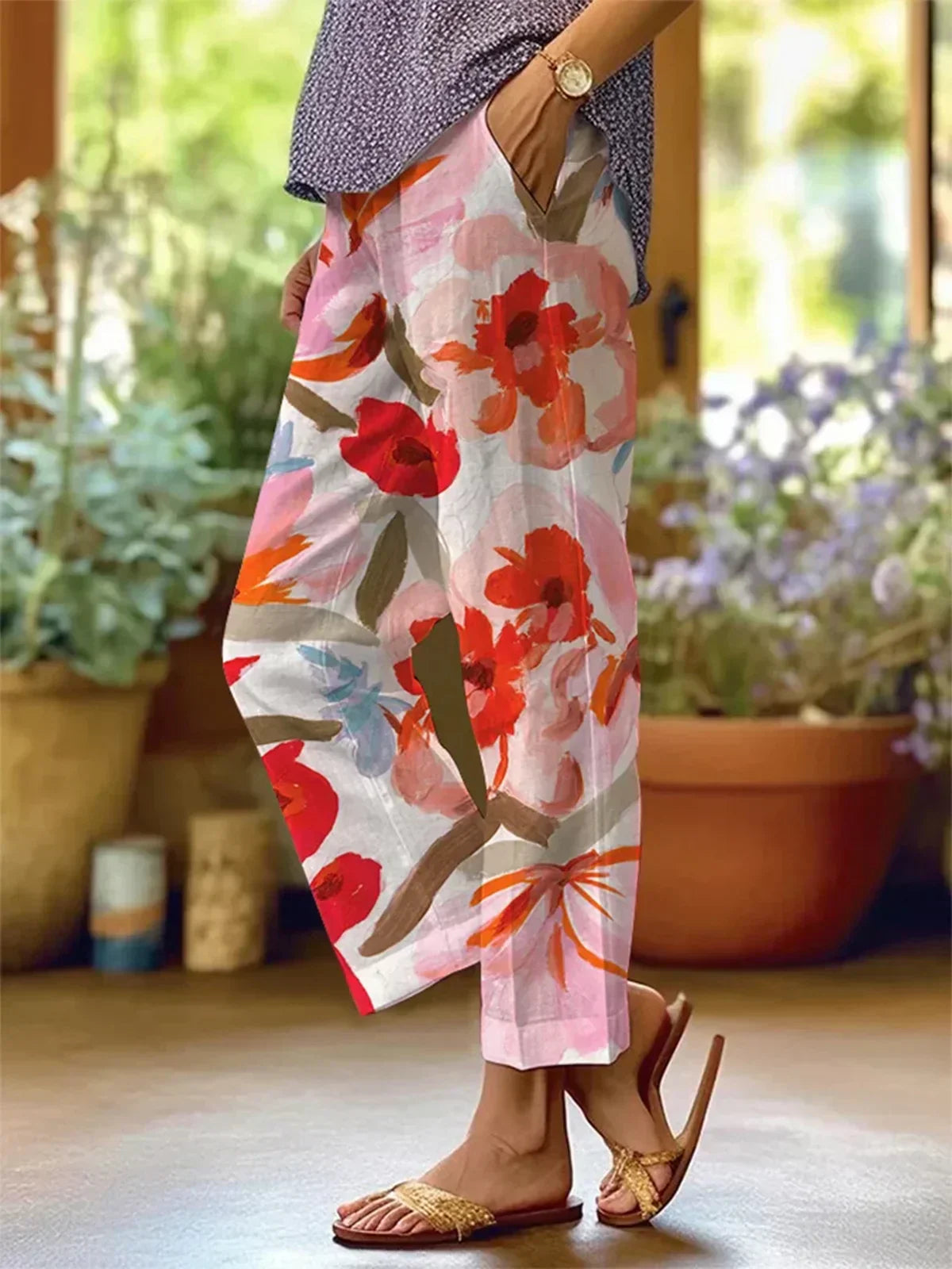 Pantalones de mujer con estampado de flores