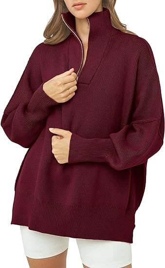 Jersey de cuello alto con cremallera, escote en V y mangas largas