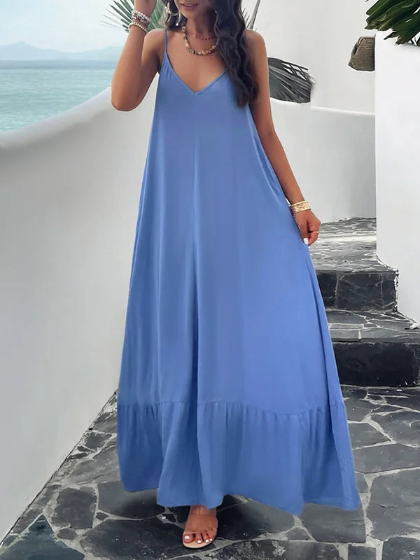 Vestidos largos plisados monocolor sin mangas