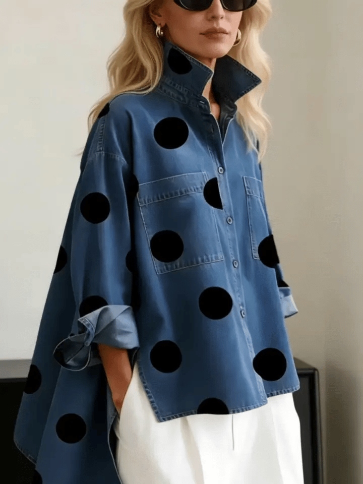 Jeansowa koszula damska w grochy oversize