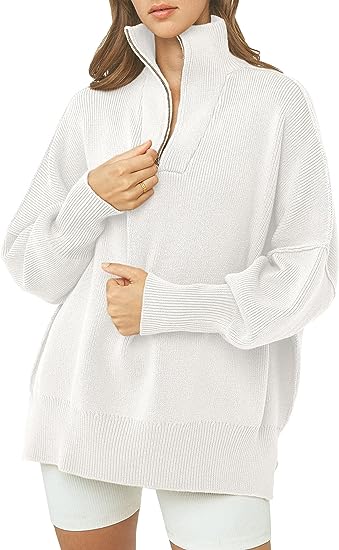 Jersey de cuello alto con cremallera, escote en V y mangas largas